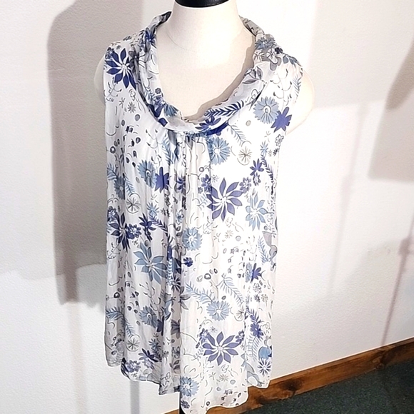 Ambra Blouse Silk Floral Sleeveless Cowl Neck White Size L - Picture 12 of 15